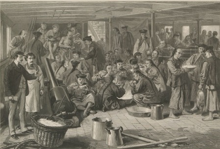 Chinese emigration to America: sketch on board the steam-ship Alaska, bound for San Francisco
